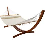 12 ft Wooden Arc Hammock Stand & King Quilted Hammock in Cream