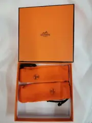 Authentic Elegant HERMES PARIS Empty Orange Gift Box 5X5X1.25" W/Two tiny bags