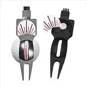 Golf Divot Tool and Ball Marker (2 Pack) with Putting Alignment Aid | 4-in-1 Golf Multi Tool with Integrated Golf Club Cleaning Brush and Ball Line Marker