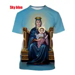 2024 新款夏季時尚 3D T 恤 BLESSED VIRGIN MARY&JESUS 印花 FAITH LOVE H