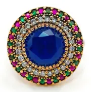 Ottoman Empire Style 5CT Treated Sapphire 925 Sterling Silver Ring Sz 8 BT2