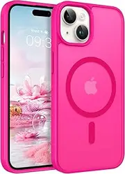 ROUMAYMAY Case for iPhone 12 Mini/13 Mini, Strong Magnetic [Compatible with MagSafe] Military Grade Protective Slim Translucent Matte Skin Smooth Phone Case for iPhone 12 Mini/13 Mini Cover, Hot Pink