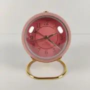 Retro Pink Desk Alarm Clock with Gold Stand
