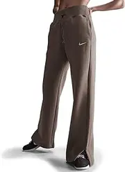 [Nike] Sportswear Phoenix DQ5615-233 Women's Fleece Tracksuit Bottoms with High Waistband and Wide Leg, Mink Brown/Sail, L