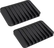 Lgqsunfa Self Draining Soap Dishes, Silicone Soap Dish Holder Tray,Waterfall Soap Dish - for Shower, Keeps Bar Soap Dry, Easy to Clean (2 PCS Black)