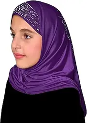 [Middle Eastern Mall] Aiyah Hijab for Girls 1 piece Amira Head Scarf with Rhinestones (Purple), Medium - Purple, Medium