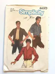 Simplicity 6630 Men's Shirt Top Stitched With Front Buttons Size 40 Neck 151/2