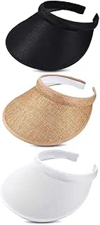 [Ｗoowayo] Beach Hats for Women, 3 Pieces Sun Visor Hats Wide Brim Clip on Beach Adjustable Large Brim Cap Hat for Women