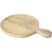 Mango Wood 24.5cm Large Chapati Board w/ Handle Round Serving Platter Tray Brown