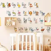HJKlove Animal Alphabet Wall Decals, Multicolour Animal Pattern, Vinyl Material, Playful Style, Peel & Stick, Repositionable, for Nursery, Kids Room, Wall Decor