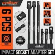 6Pc Drill Socket Adaptor Set Heavy Duty Impact Driver Long Short 1/2" 1/4" 3/8"