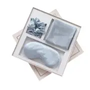 Light Blue Luxury Faux Silk Sleep Gift Set - 4-Piece Eye Mask, Pillowcase & Scru