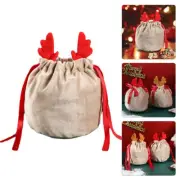 Xmas Antler Jewelry Pouch Velvet Drawstring Gift Bag Storage for Christmas Party