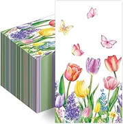 100 Spring Floral Disposable Paper Decorative Guest Napkins Watercolor Tulip Dinner Napkins Floral Decorative Hand Towel for Party Lunch Dinner Kitchen Bathroom