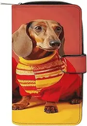 [RTSEBVN] Leather Wallet Multifunction Long Wallet Fashion Cute Dachshund Printing Leather Purse with For Women And Men, style, 19.7x11x3.5cm, Leather Wallet