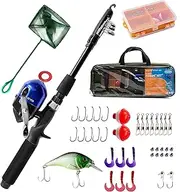 [DragonSport] Kids Fishing Pole, Spincast Youth Fishing Pole, Tackle Box - with Net,Travel Bag,Rod and Reel Kit for Boys, Girls, Youth, or Beginner’s