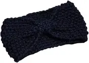 [24station] Cute Broadside Knitted Hairband Wool Headbands Sport Headwrap Bow Navy