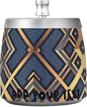 Flat Geometric Pattern Guilloche Checker Gold Stainless Steel Cigarette Ash Tray with Lid for Home Office Patio Balcony, Smokeless Portable Table Cigarette Ash Tray for Cool Patio Decor