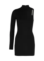 David Koma Black Asymmetric Stretch-jersey Mini Dress - Black And Silver - 6 6