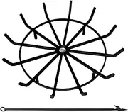 Americangaslogs Inch Fire Pit Grate with Poker Wrought Iron Fire Pit Round Spider Wagon Wheel Firewood Heavy Duty 0.9in Bar Fireplace Stove Burning Rack Holder 4Legs (32 Inch)