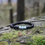 Shungite (Russia) and Amazonite Gemstone Bracelet 8mm - Handcrafted