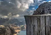 Landscape nature photography handstand cliff fjord Custom Gaming Mat Desk