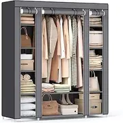 SONGMICS 59" Portable Clothes Closet Wardrobe Storage Organizer with Non-Woven Fabric, Quick and Easy to Assemble, Extra Strong and Durable, ULSF03G, Grey, 59" x 17.7" x 69" (150 x 45 x 175 cm)