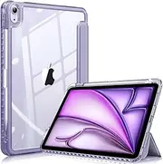 Fintie Hybrid Slim Case for iPad Air 5th Generation (2022) / iPad Air 4th Generation (2020) 10.9 Inch - [Built-in Pencil Holder] Shockproof Cover with Clear Transparent Back Shell, Violet