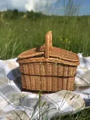 picnic wicker fruit basket with lid rustic eco-friendly handmade wine basket