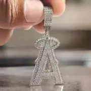 2.40Ct Round Cut Real Moissanite A Letter Pendant 14K White Gold Plated Silver