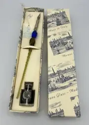 Murano Glass Handmade Pen and Ink Set Made In Venice Italy Sealed Ink