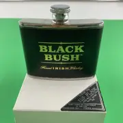 Black Bush Irish Whiskey Black Leather Steel 4 oz Flask NOS in Original Box
