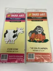 Vintage 1998 Yard Art Do It Yourself Wood Patterns Cat On Pumpkin And Cute Cow