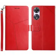For Oppo Reno8 T 4G Wallet Phone Cover Imprinted Y-shaped Line Stand Phone Case Shell with Strap