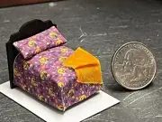 Dollhouse Miniature Bed Purple G 1:48 Quarter inch scale 1/4 F210 Dollys Gallery
