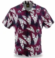 MANLY SEA EAGLES NRL TEAM LOGO 'PARADISE' SHORT SLEEVE BUTTON HAWAIIAN SHIRT