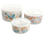 Pioneer Woman Mazie Ceramic Round Nesting Bowls Lids 6-Piece Country Kitchen