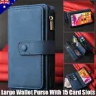 For iPhone 16 16e 15 14 13 12 11 Pro Max 8 7 Flip Leather Zip Case Wallet Cover