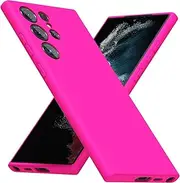 [LoeoeL] for Samsung Galaxy S22 Ultra Phone Case Silicone, Fluorescent Neon Hot Pink Bright Color Matte TPU, Minimalist Ultra Thin Slim Soft Rubber Gel Girly Cute Case for Women Men, Camera Cover