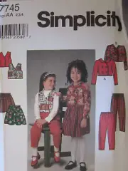 UNCUT Vintage Simplicity SEWING Pattern 7745 Girls Jacket Vest Skirt Pants OOP