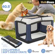 40.5" Navy Blue Soft Dog Cat Crate Collapsible Pet Travel Cage w/3 Doors&Pocket