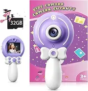 TEKFUN Kids Camera Toy for Girls Age 3-9, Magic Wand with Bow, Portable 1080P HD Video Selfie Digital Camera, Purple