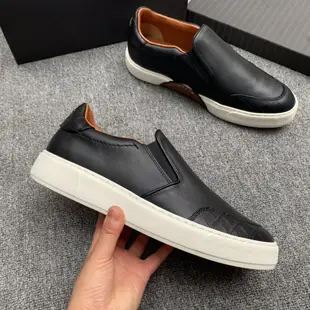 100％原廠 Zegan傑尼亞春夏新款黑色Triple Stitch皮革運動鞋男士樂福鞋