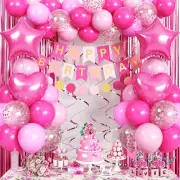 Pink Birthday Decorations for Girls, Hot Light Pink Balloon Garland Arch Kit Hap