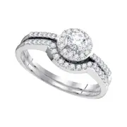 14k White Gold Round Diamond Bridal Wedding Ring Set 1/2 Cttw