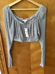 Topshop Long Sleeve Textured Crop Top Light Blue Size 10 New With Tags