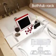 Expandable Bathtub Caddy Tray Bamboo Bath Table Over Tub with Wine & Book Holder