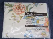 NOS JCPenny Percale TWIN FITTED Sheet Floral Mystic Harbor Flowers Blue Peach