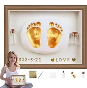 Baby Hand and Footprint Kit - Wooden Art Photo Frame Baby Prints Hands and Feet | Fetal Hair Collection Bottle, Handmade Baby Keepsake, Safe Paint for Dad