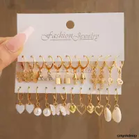 在飛比找露天拍賣優惠-Earring Set 12 pieces愛心珍珠鎖蛇蝴蝶蘑